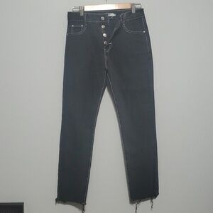 Adika jeans women's size medium black white trim button-fly raw-cut fray…